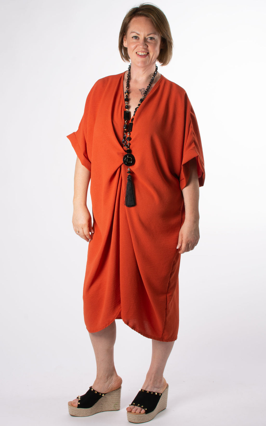 Whoopi V-neck Dress | Burnt Orange