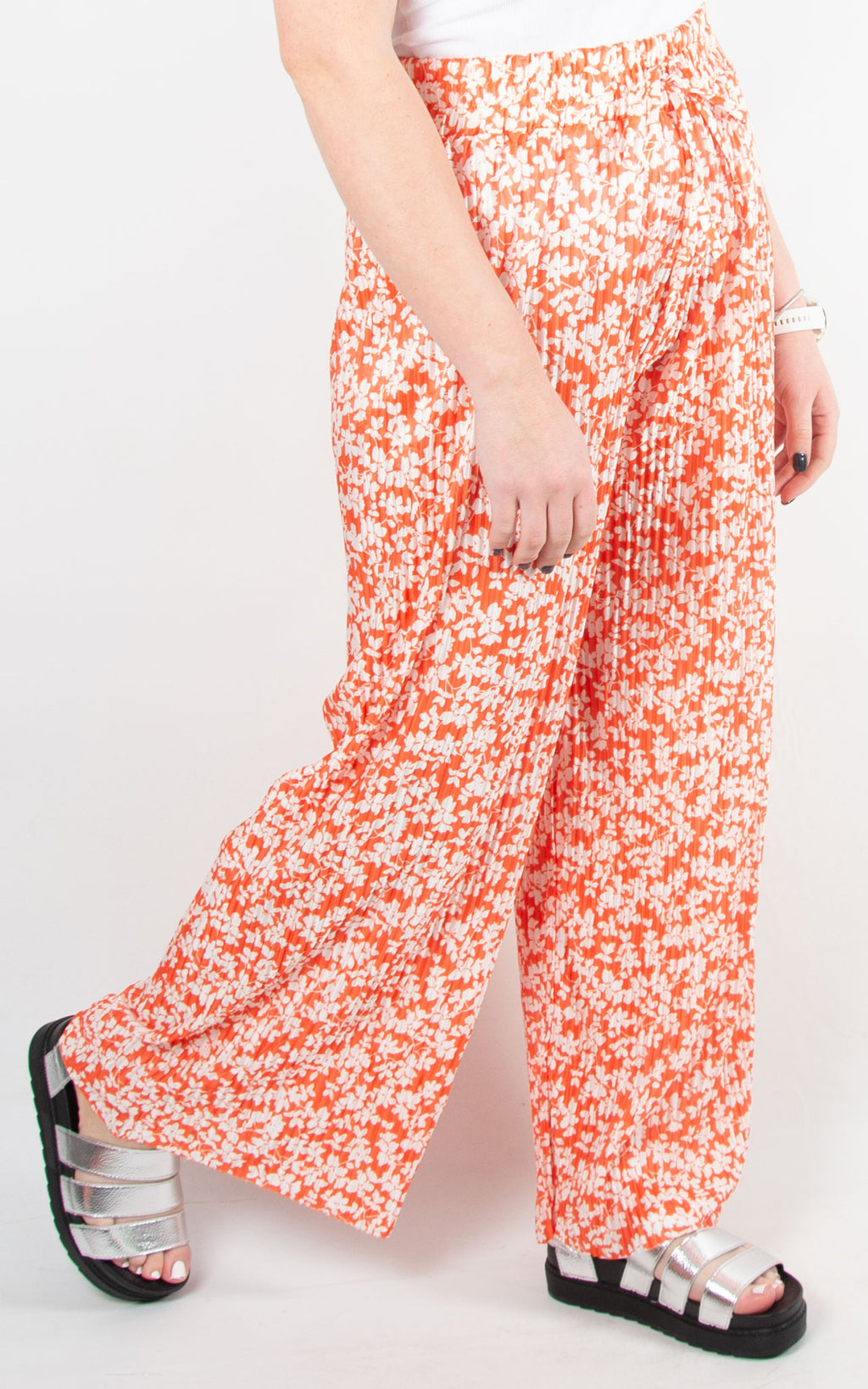 Wide Leg Floral Trousers | Orange