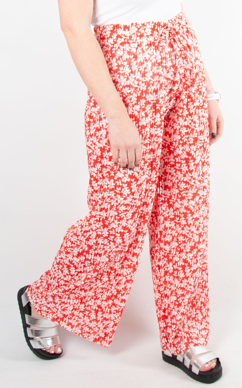 Wide Leg Floral Trousers | Red