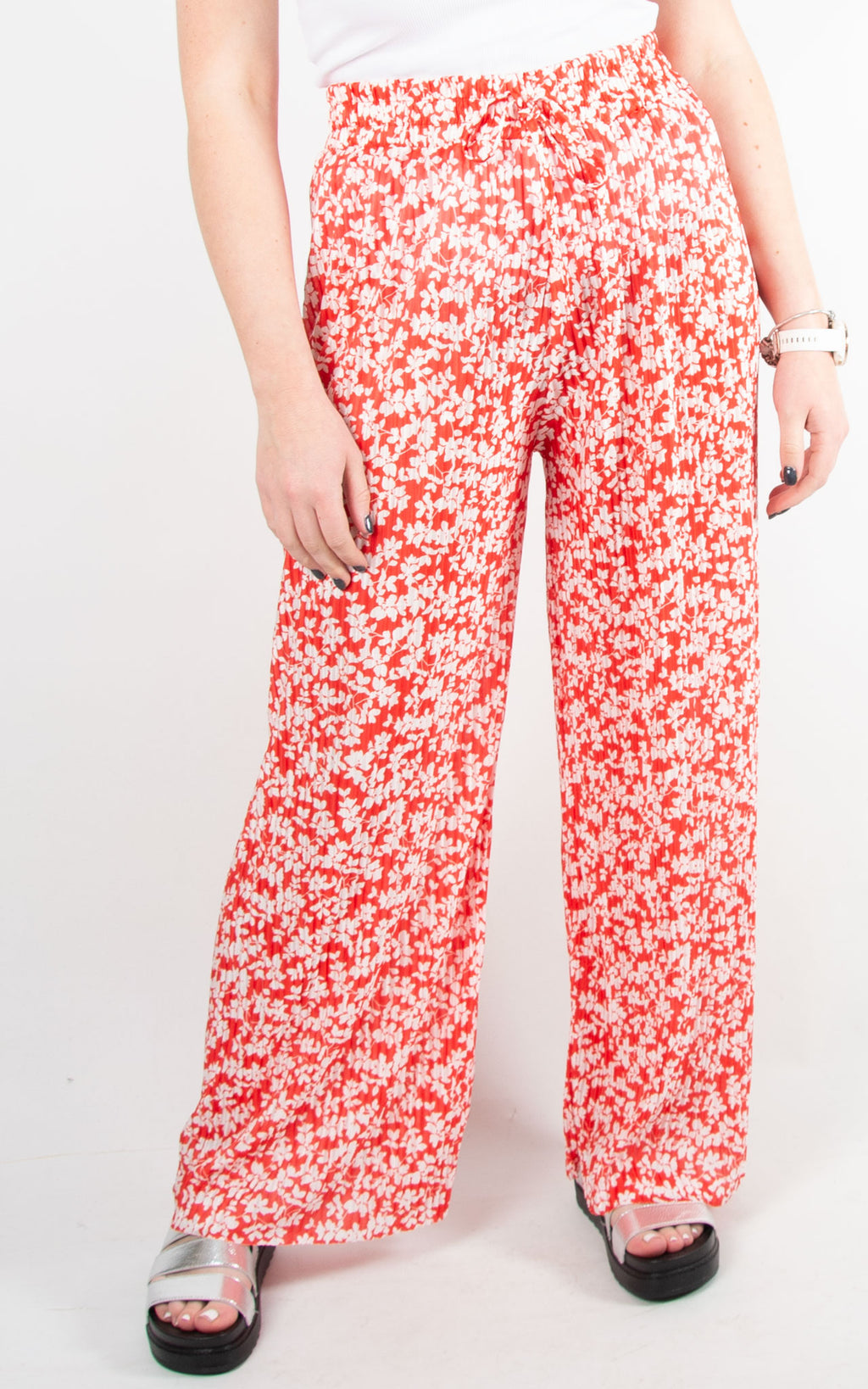 Wide Leg Floral Trousers | Red